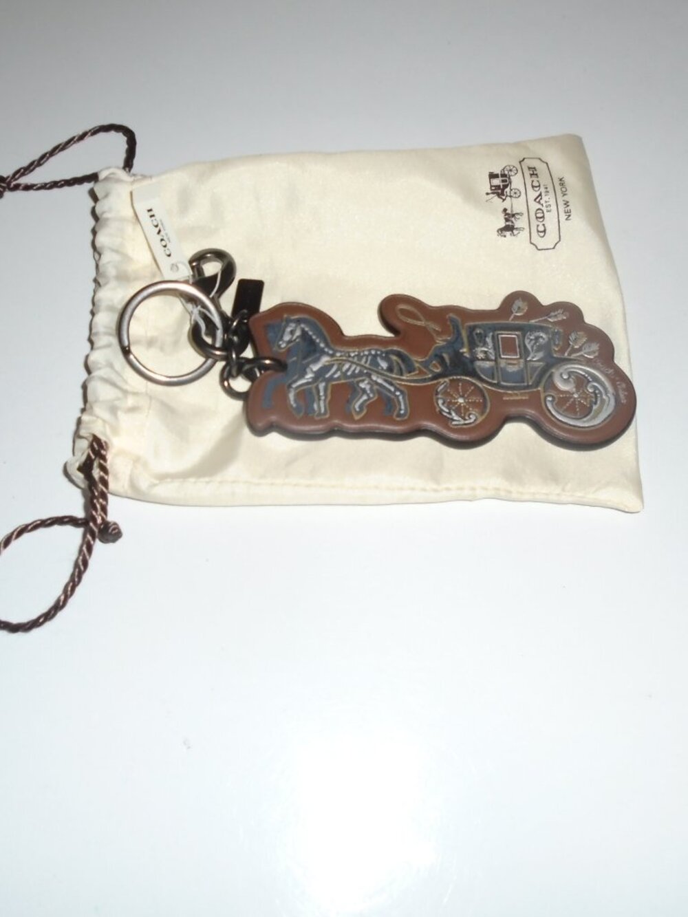 NEW COACH TATTOO CHELSEA LEATHER HORSE & CARRIAGE BAG CHARM KEYCHAIN RING 76959
